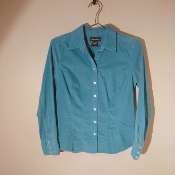 Corduroy Stretch Button Up Light Blue Eddie Bauer - Picture 3 of 4